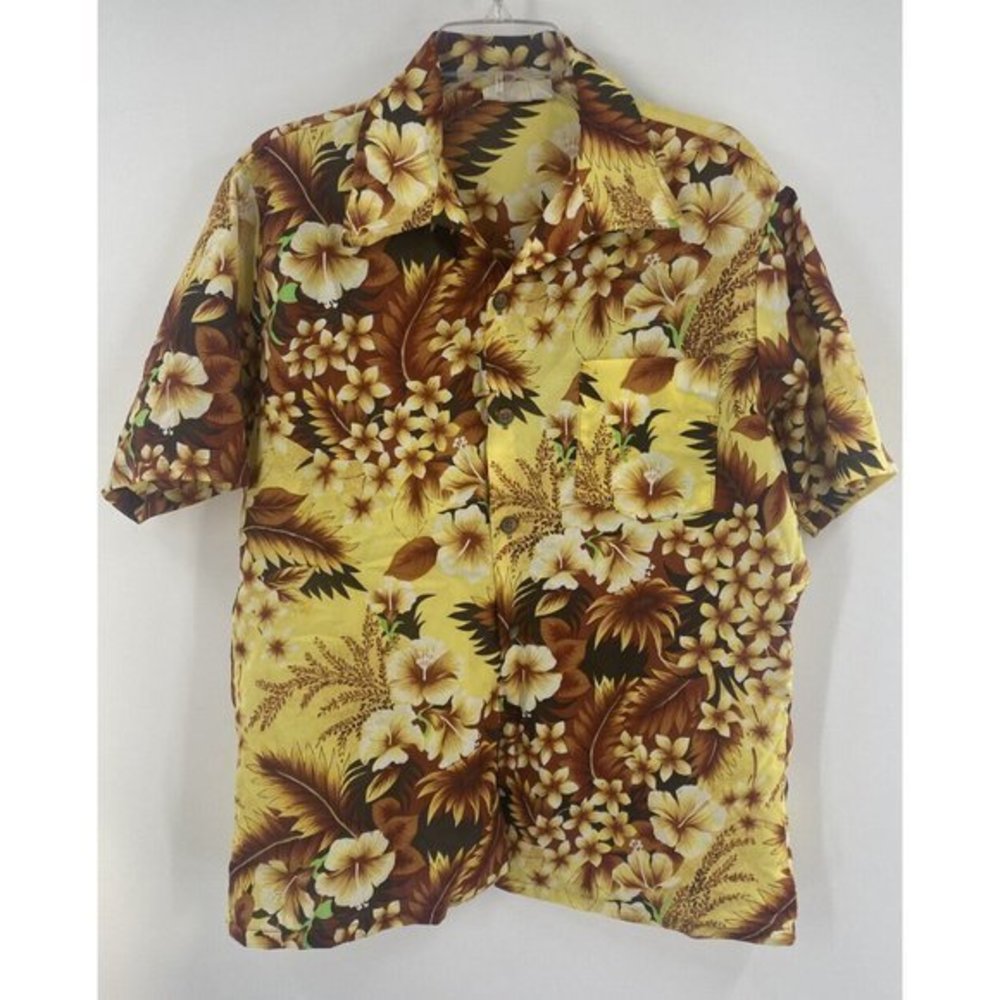 Vtg 80s 90s California Shirt Hawaiian Surf All Over Floral Beach Vacation Mens L